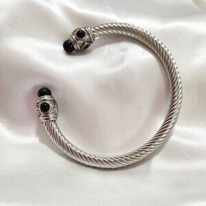 Stainless Steel Silver Black Cuff Women Bracelet